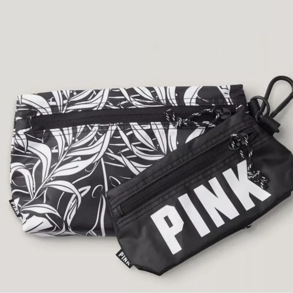 NWOT PINK Victoria’s Secret Pouch Set, Black/White Tropical